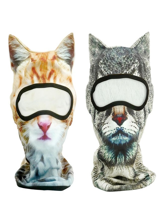 EQUNROY 2 Pack 3D Cat Ski Mask with Ears Funny Animal Balaclava for Winter Sports, Outdoor Activities, Halloween Costumes, Breathable Face Cover for Men & Women - Image 1